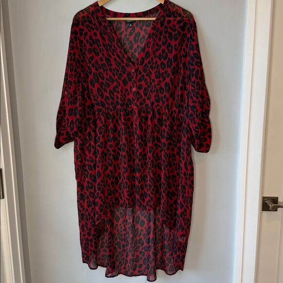 Torrid Plus Size Red Leopard Print Lexie Chiffon Hi-Low Tunic Top - Picture 3 of 8